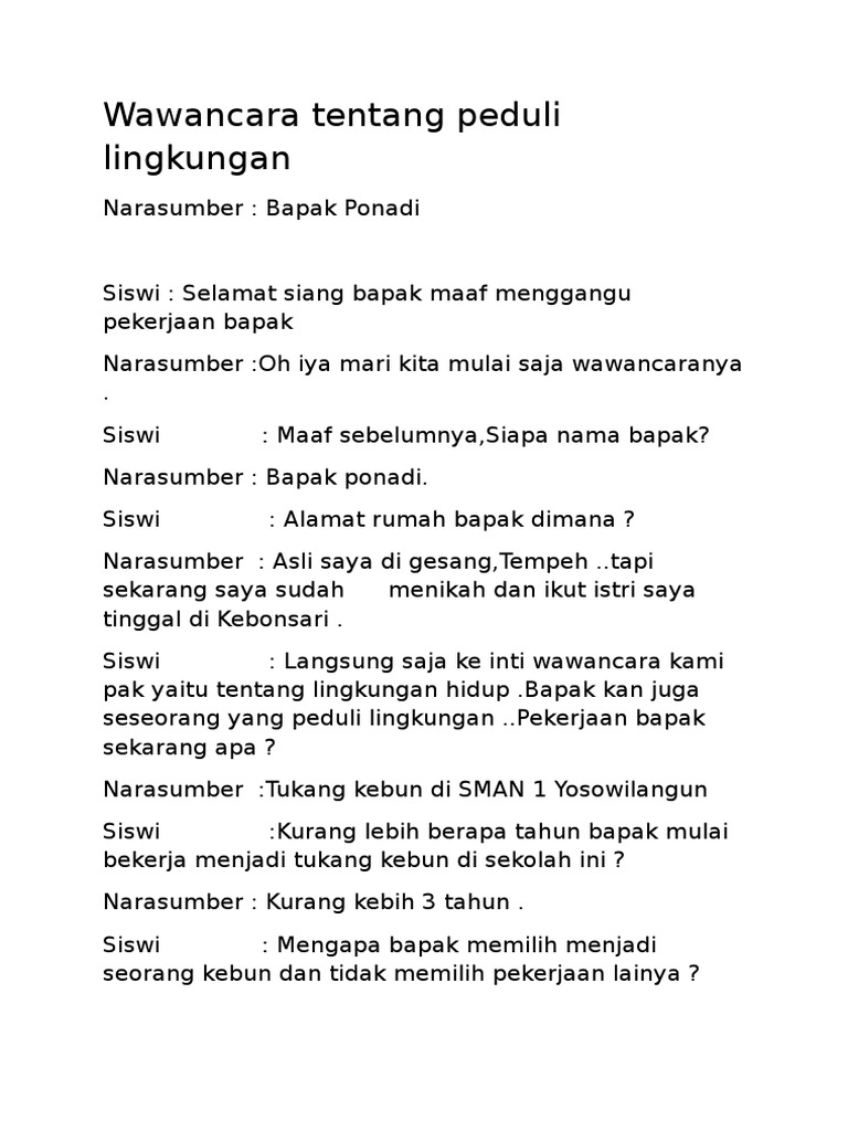 Wawancara Tentang Peduli Lingkungan