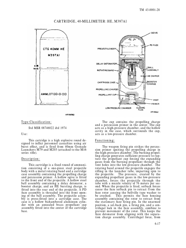 40 MM HE M397A1 | PDF | Fuze | Cartridge (Firearms)