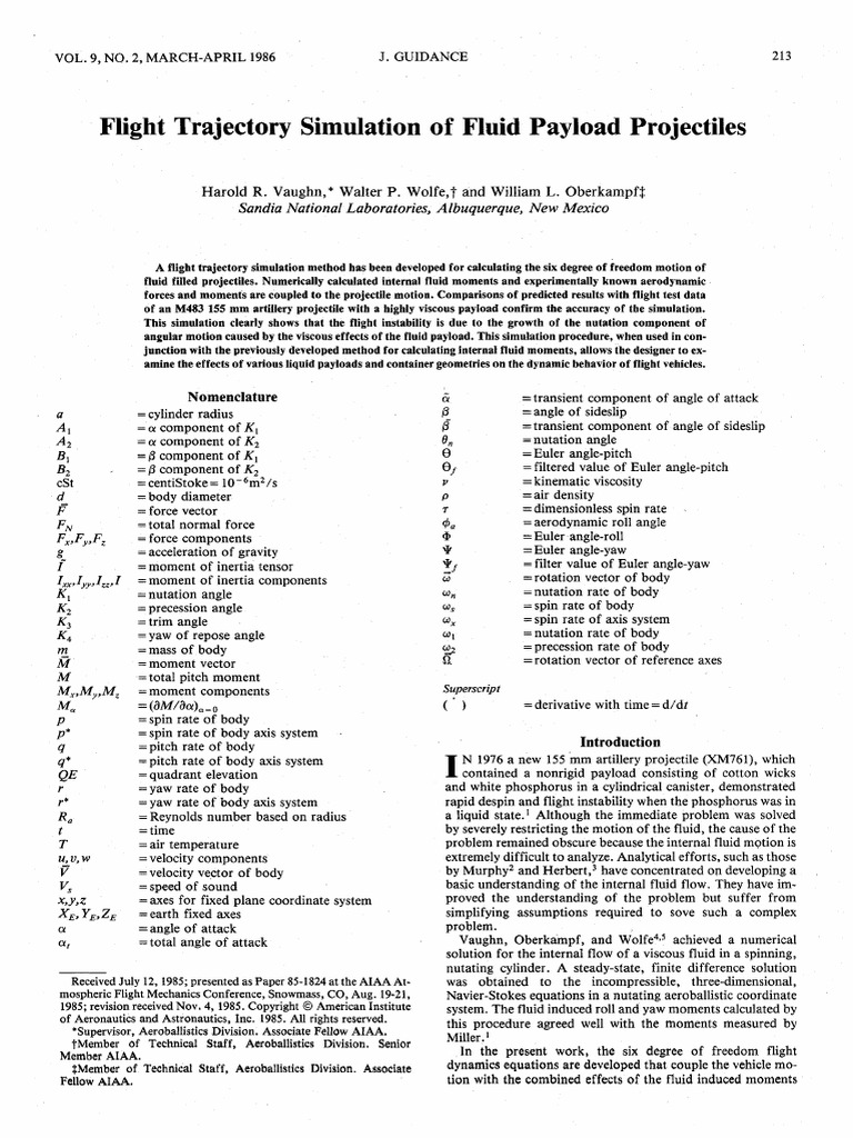 Flight Trajectory Simulation of Fluid Payload Projectiles | PDF ...