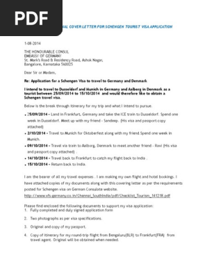 Personal Cover Letter Schengen Visa
