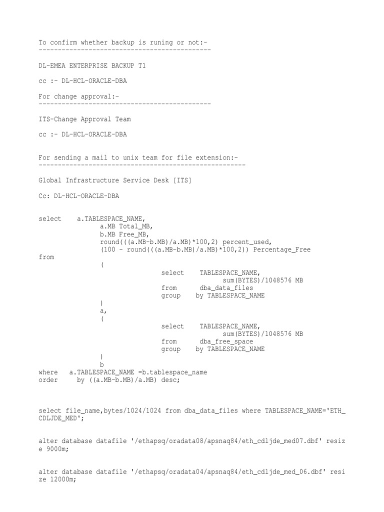 Table Space Filename Application Software