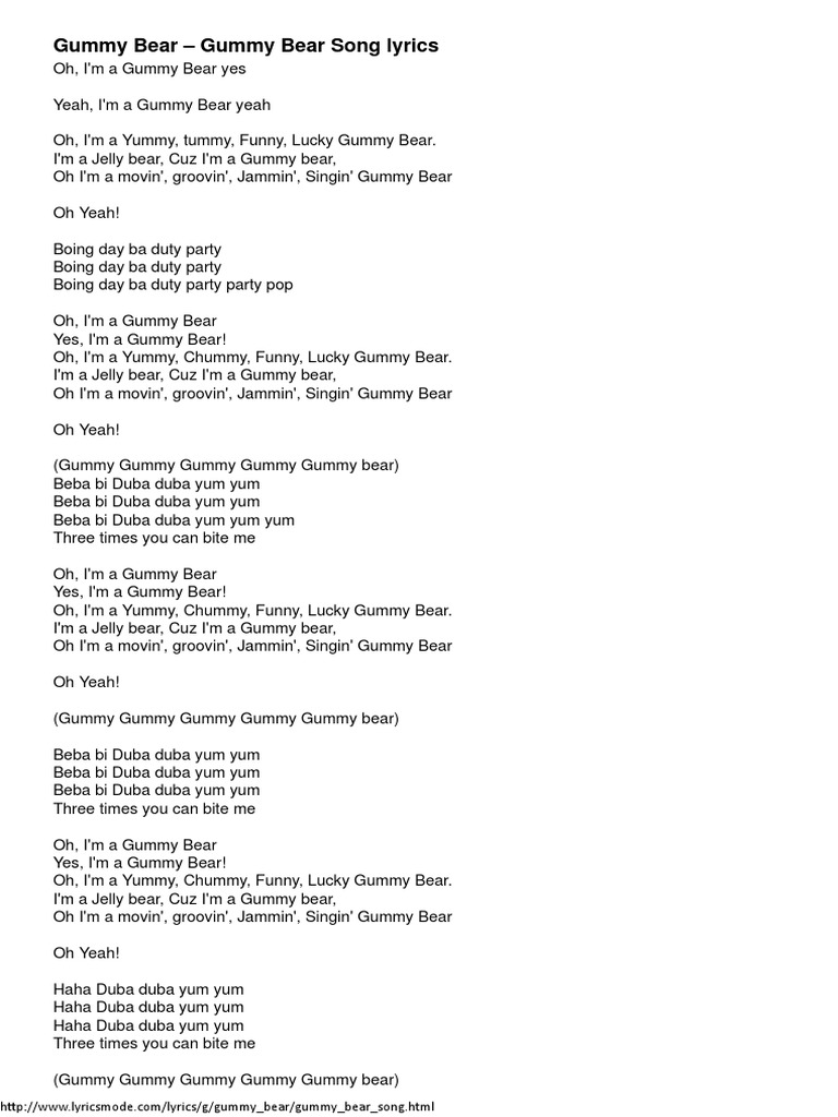 Gummy Bear Lyric, PDF, Bears