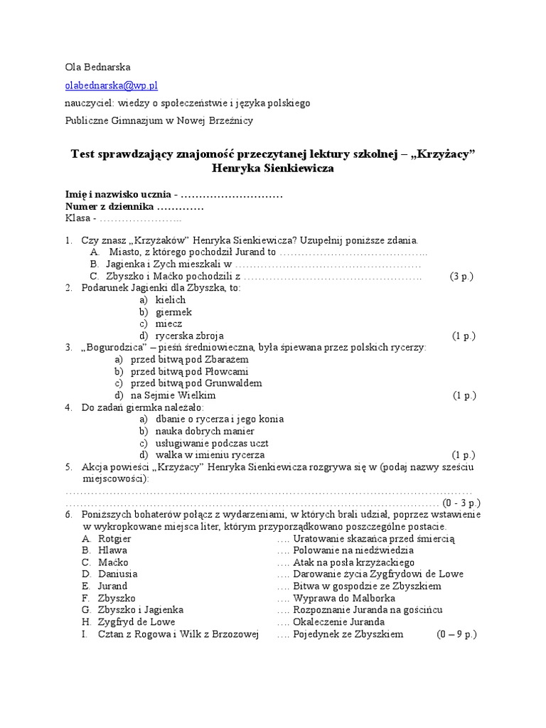 Sprawdzian Sprawdzający Znajomość Lektury Balladyna