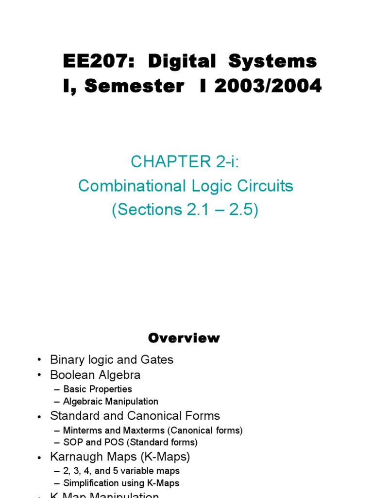 EE207: Digital Systems I, Semester I 2003/2004: CHAPTER 2-I ...