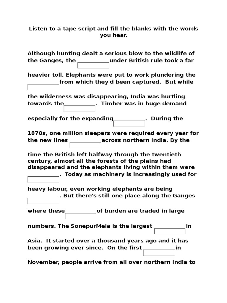 Listen To A Tape Script and Fill The Blanks With The Words You Hear ...