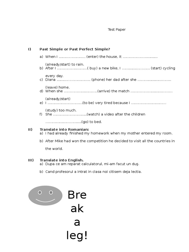 Test Paper Clasa A 8a Past SP Past PF | PDF | Language Arts ...