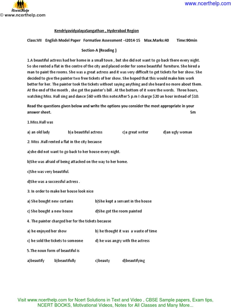 cbse sample paper for class 7 english FA1.pdf Fiction & Literature