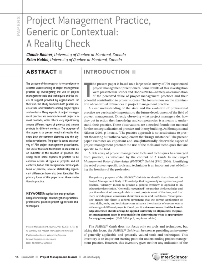(060316) Project Management Practice, Generic or Contextual | PDF ...