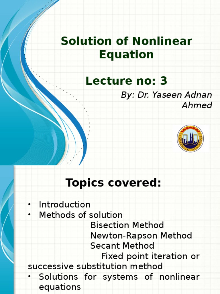 Methods for Solving Nonlinear Equations | PDF | Equations | Nonlinear ...