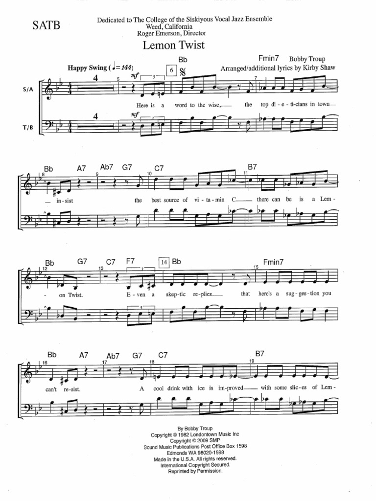 Lemon Twist SATB PDF