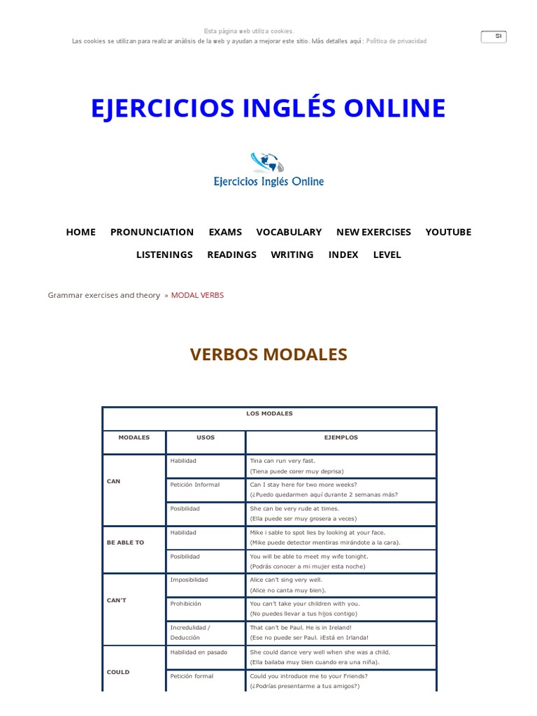 Ejercicios de Verbos Modales en Inglés | PDF | Lingüística