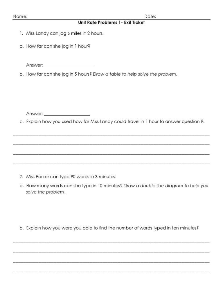 Unit Rate Problem Solving Exercises | PDF