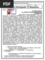 Prova de Português 9°  ano 1° bimestre 2016