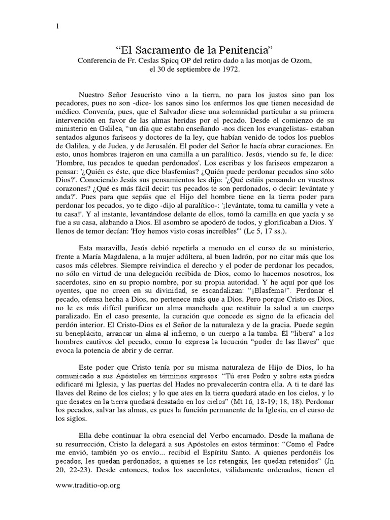 El Sacramento de La Penitencia, FR Ceslas Spicq OP PDF Penitencia