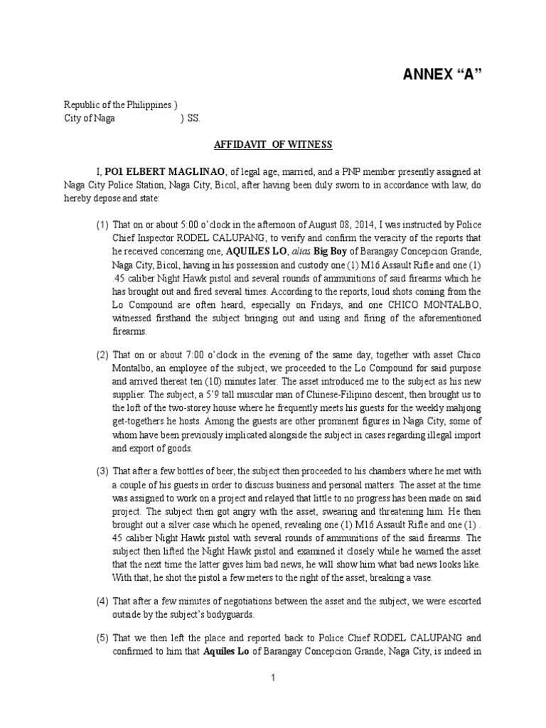 Affidavit of Witness Re Application For Search Warrant | PDF ...