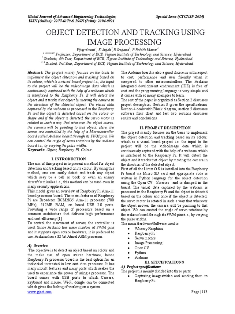 113 115 Object Detection and Tracking Using Image Processing Circuit Diagram