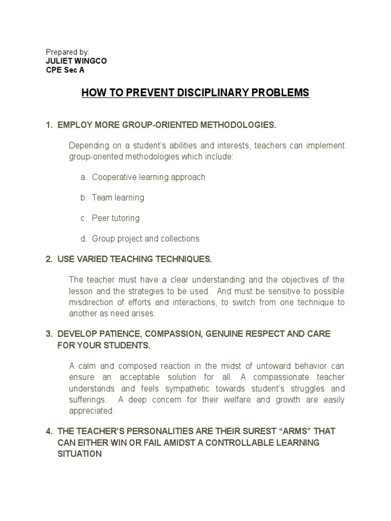 How To Prevent Disciplinary Problems | PDF