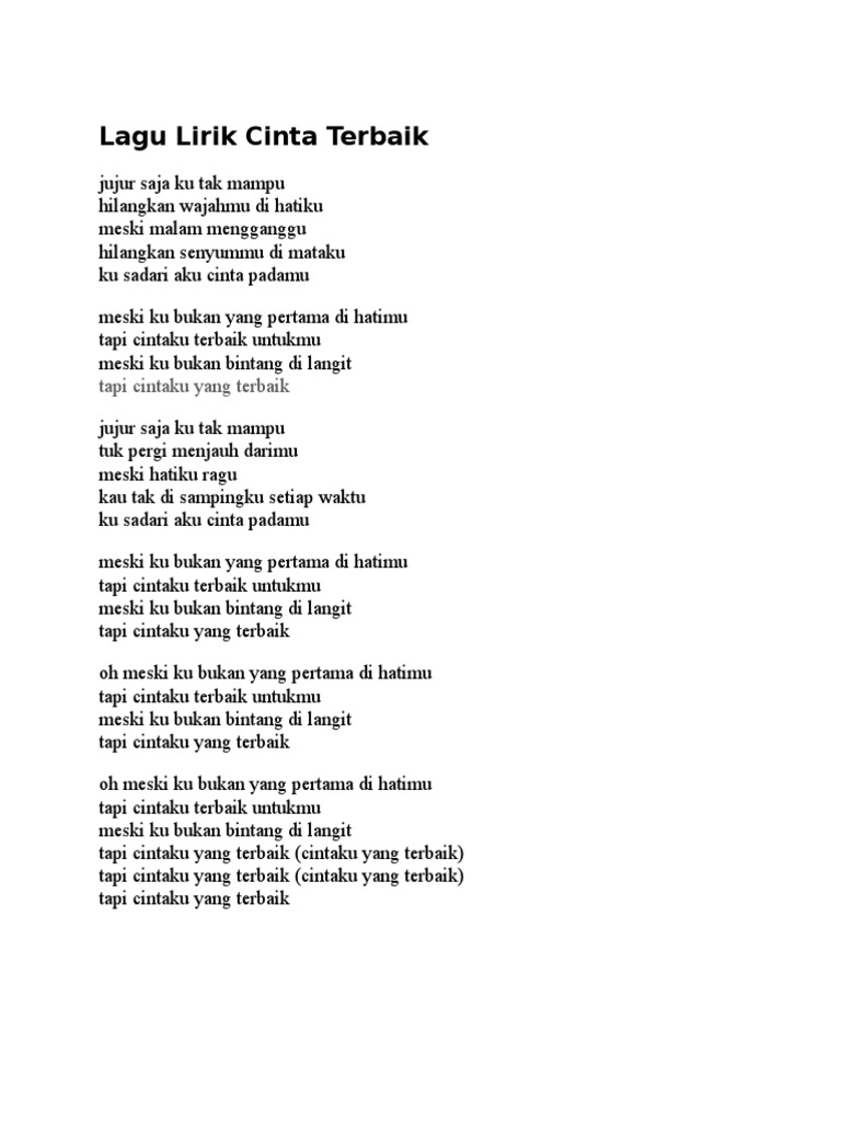 Lirik Lagu Cinta Terbaik Ruang Belajar Siswa Kelas 6