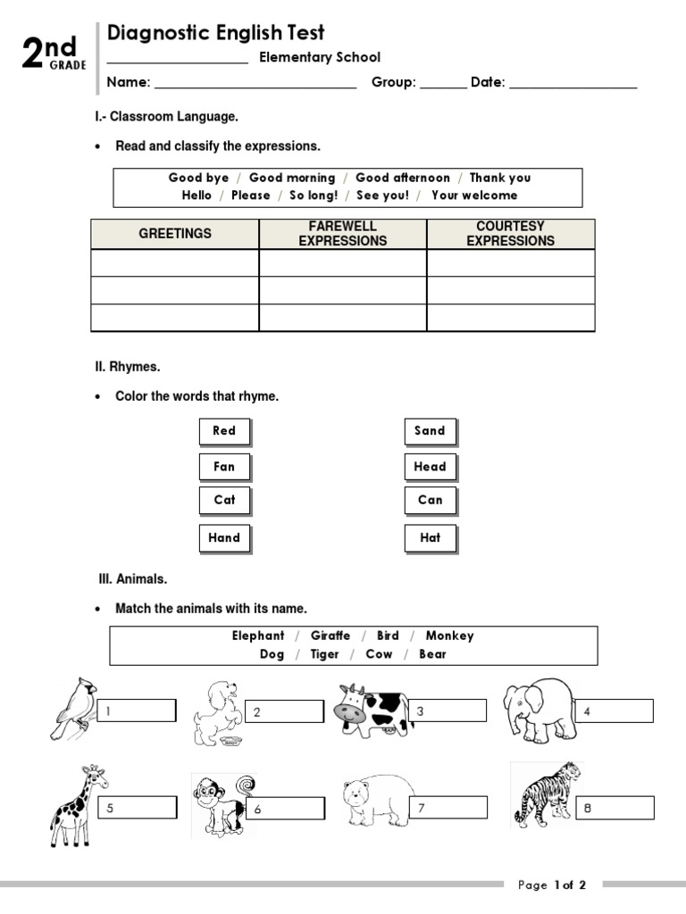 2nd Grade Diagnostic Test | PDF
