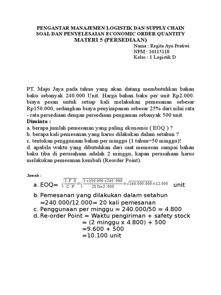 Contoh Soal Dan Jawaban Eoq Dan Rop Guru Paud