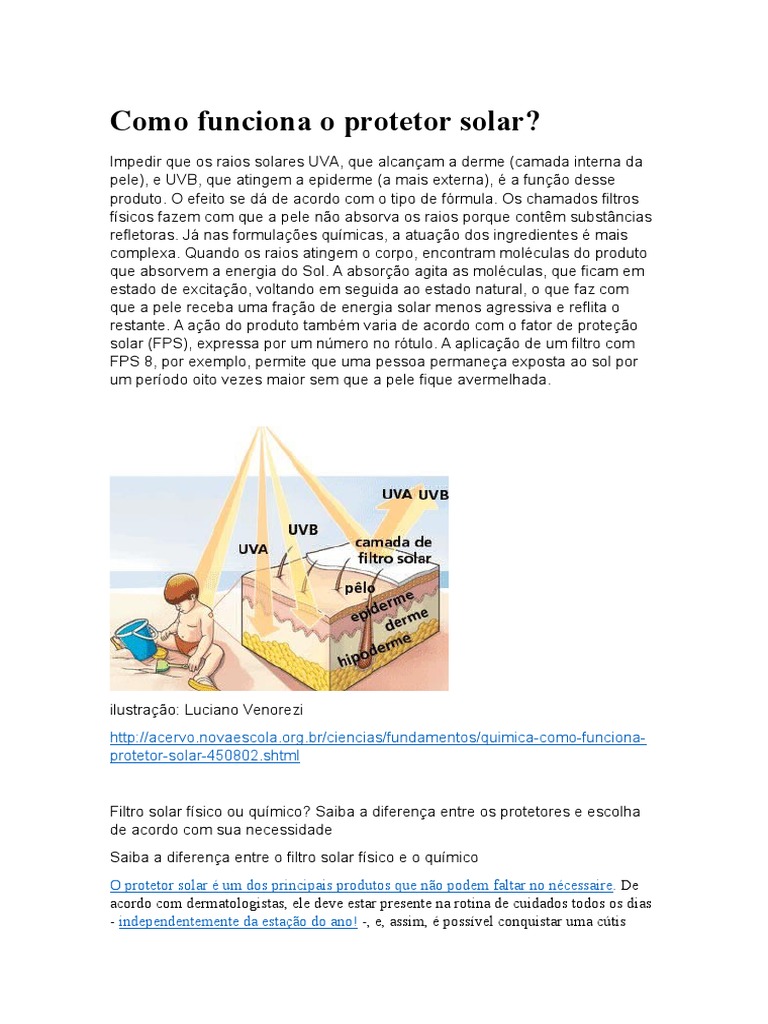 Como funciona o protetor solar? | PDF | Protetor solar | Ultravioleta