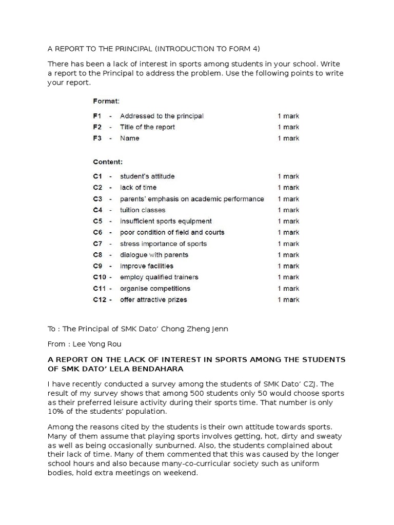 A Report To The Principal | PDF | Sports