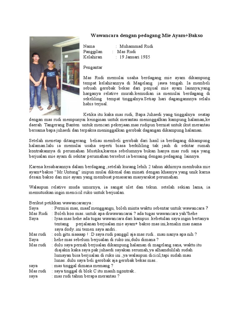 Makalah Wawancara Pedagang Mie Ayam Contoh Makalah