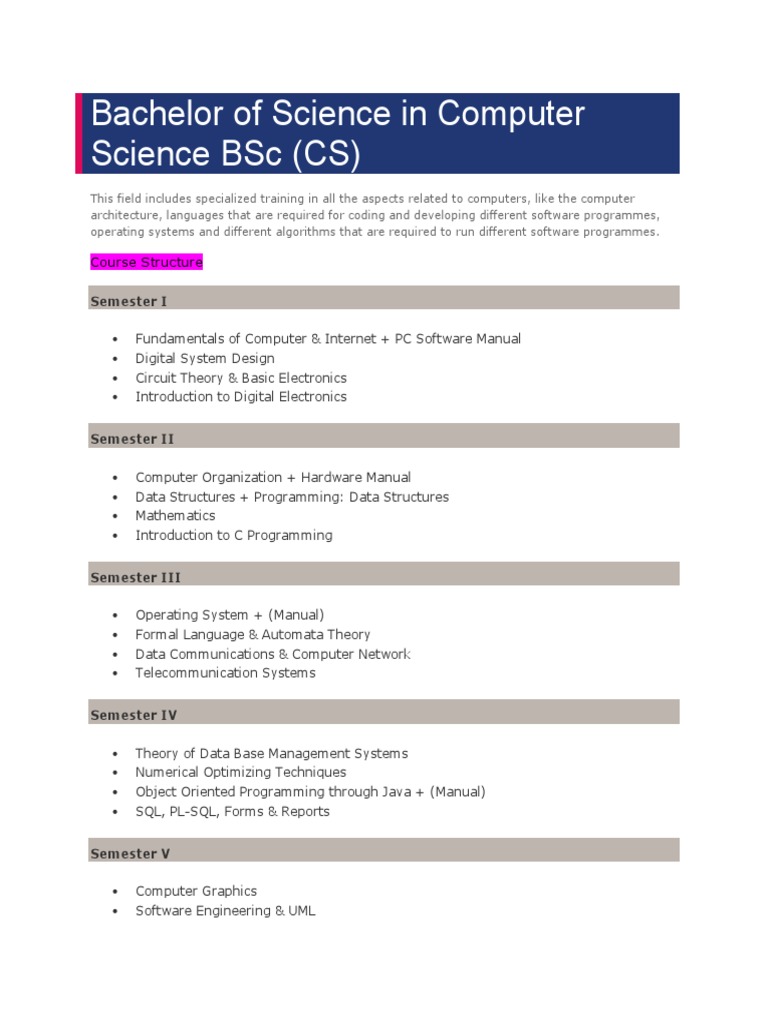 BSc Computer Science Course Overview | PDF | Computer Science ...