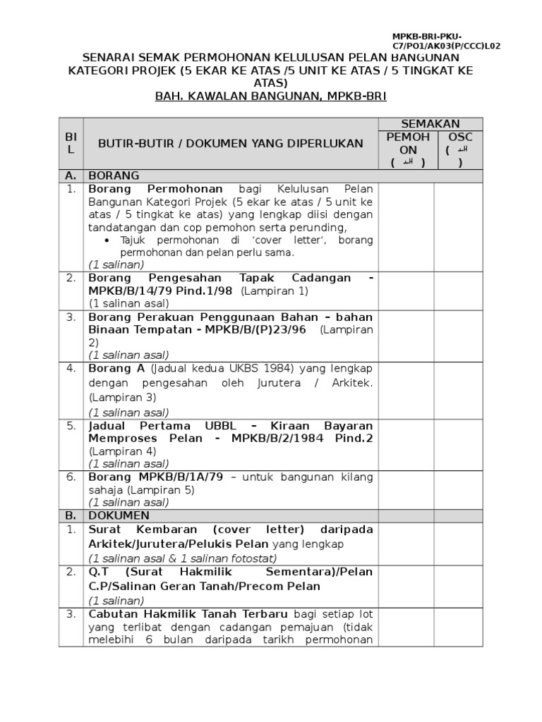 Senarai Semak Pelan Bangunan Docx