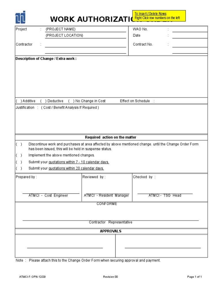 Work Authorization and Change Order Form | PDF | Business