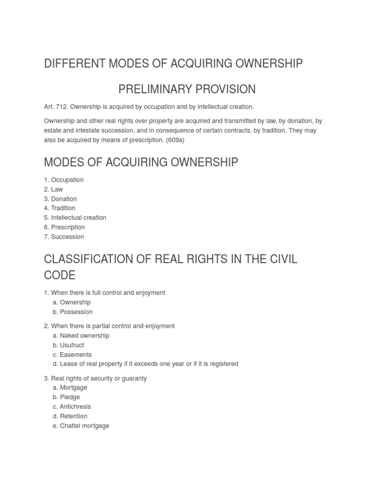 Modes of Acquiring Ownership Explained | PDF