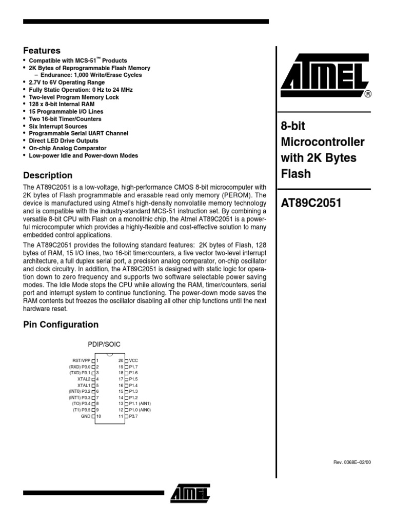 At89c2051 PDF | PDF | Flash Memory | Random Access Memory