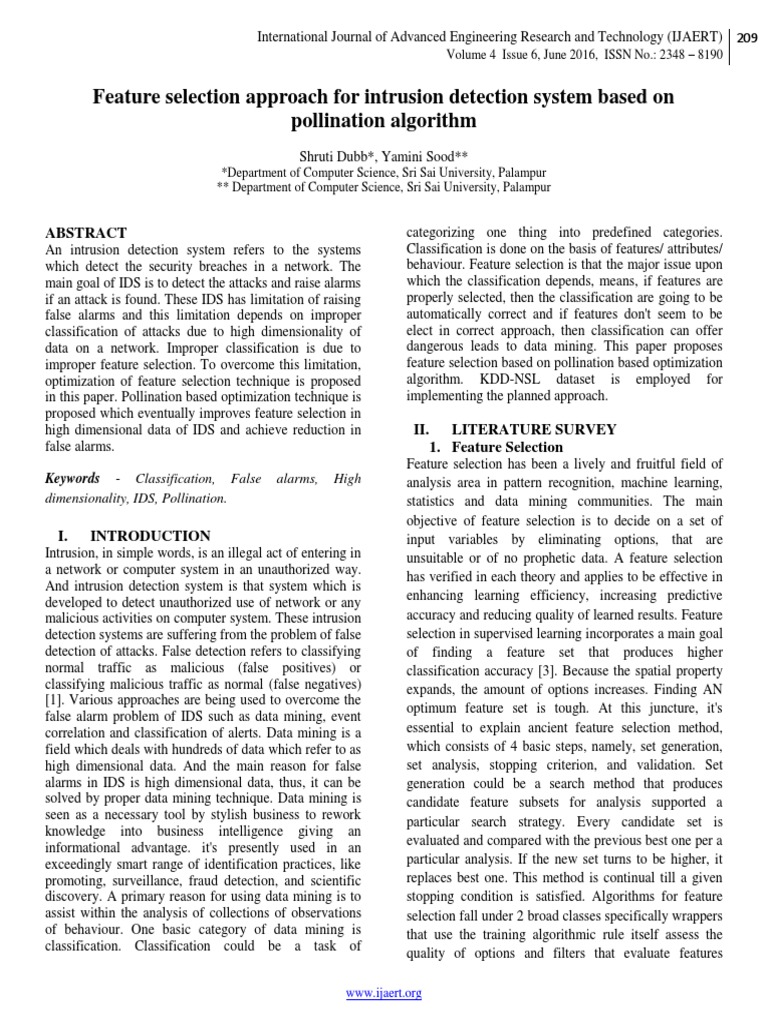 Feature Selection Approach For Intrusion Detection System Based On ...