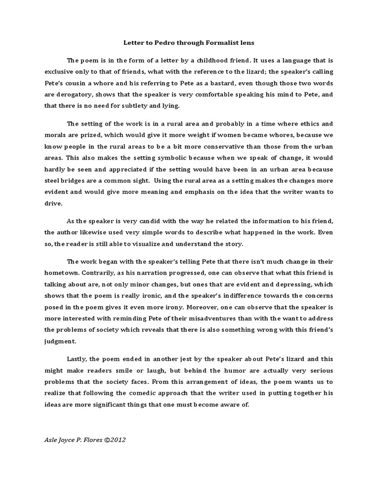 Formalist Analysis of Friendship Poem | PDF