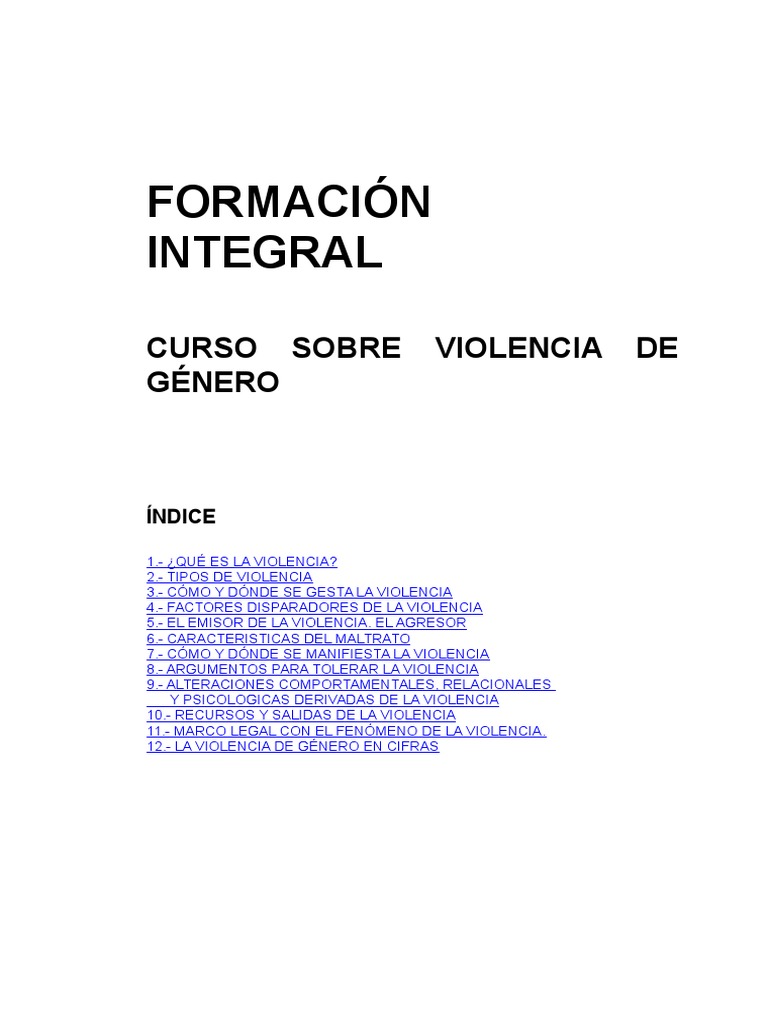 FORMACIÓN INTEGRAL - Curso Violencia de Género | PDF | La violencia ...