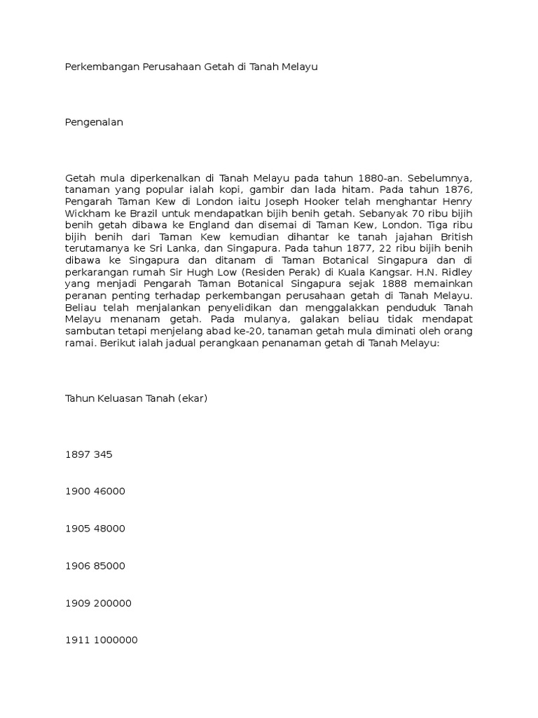 Perkembangan Perusahaan Getah Di Tanah Melayu Pdf