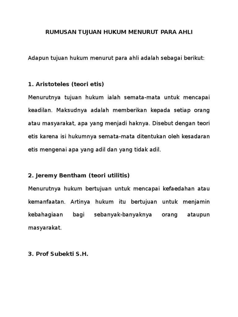 Tujuan Hukum Menurut Para Pakar Mudah