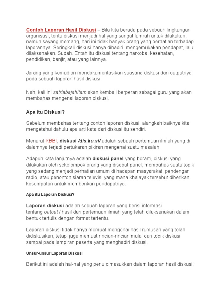 Contoh Laporan Hasil Diskusi Secara Lengkap Singkat Padat Jelas Pdf