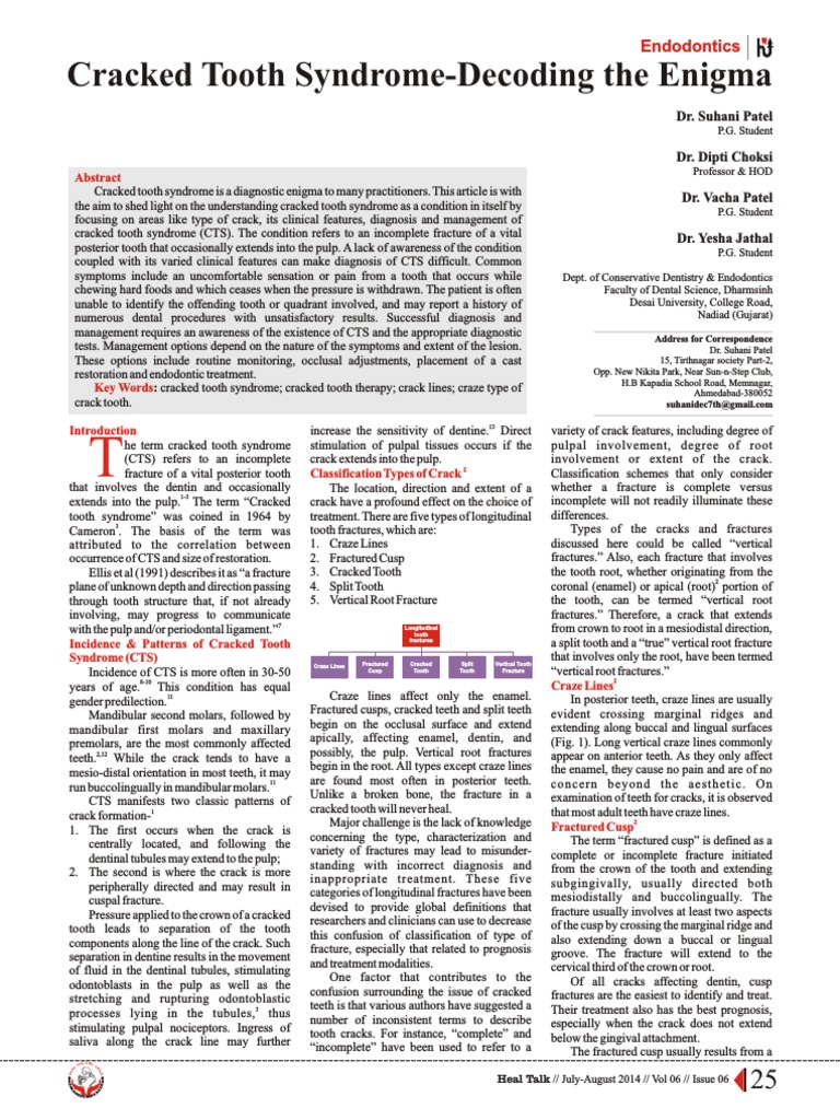 Cracked Tooth Syndrome-Decoding The Enigma | PDF | Dental Anatomy ...