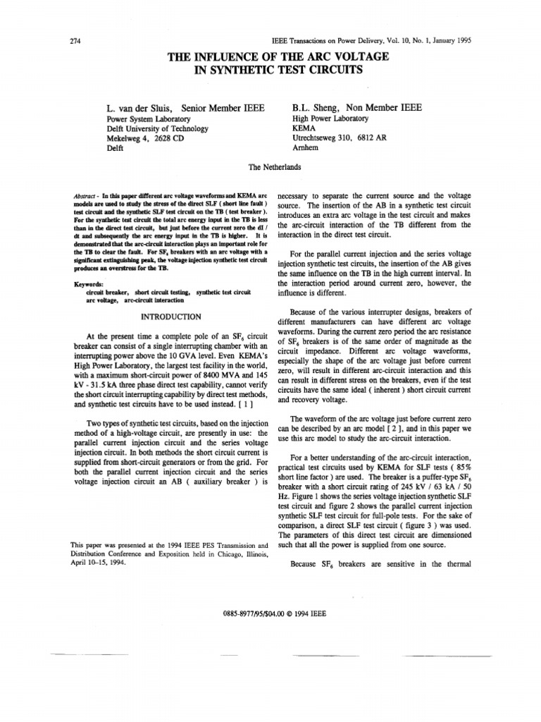 IEEE The Influence of The Arc Voltage in Synthetic Test Circuits PDF