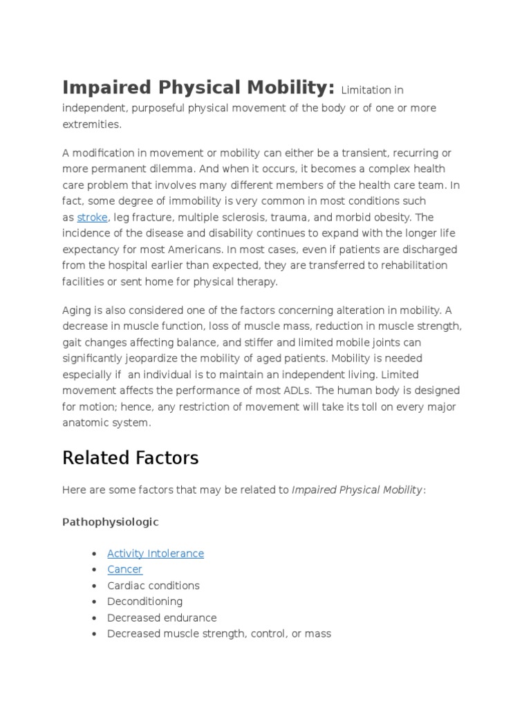 Impaired Physical Mobility Balance (Ability) Physical Exercise