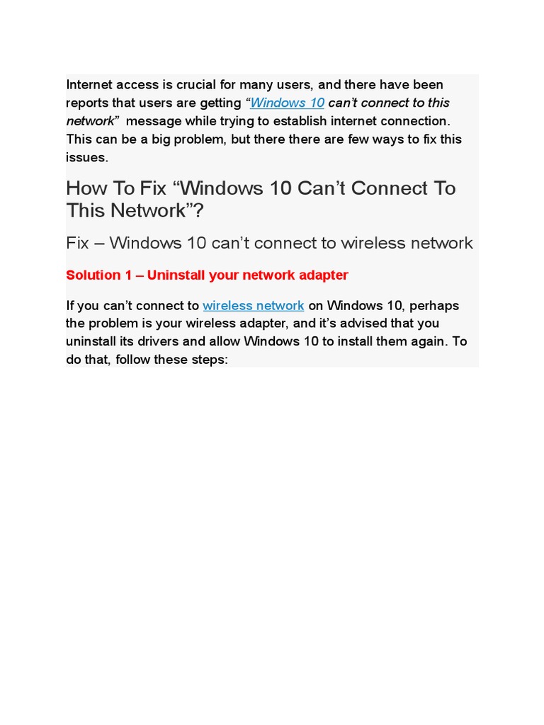 wifi unable to connect to this network windows 10