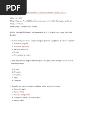 Contoh Soal Pemrograman Dasar Kelas 10 Semester 2 - Contoh Soal Terbaru