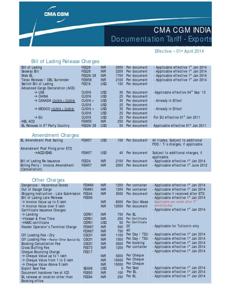Cma CGM Tariff | Invoice | Business