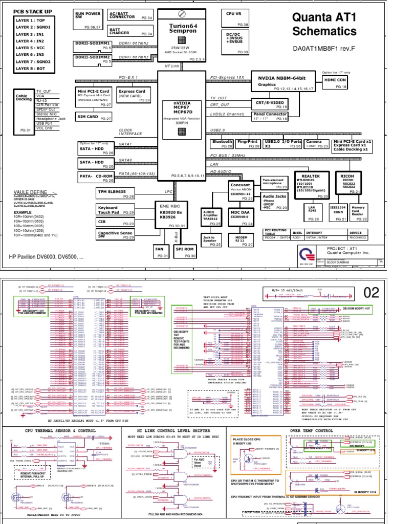 Hp.pavilion.dv6500 DV9000.Quanta.at1.DA0AT1MB8F1.Rev.F.schematics