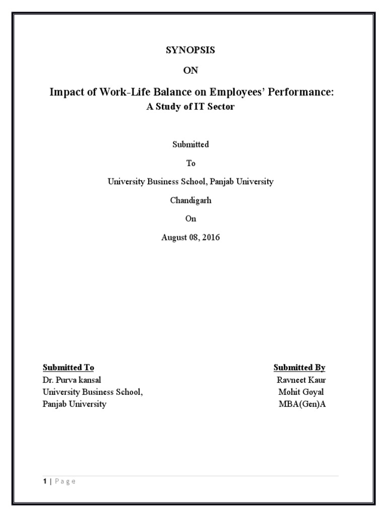 Synopsis Mohit Ravneet | PDF | Work–Life Balance | Likert Scale