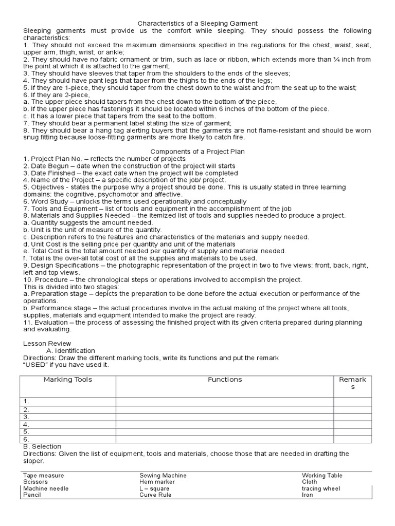 Characteristics Of A Sleeping Garment Intervention Clothing Design