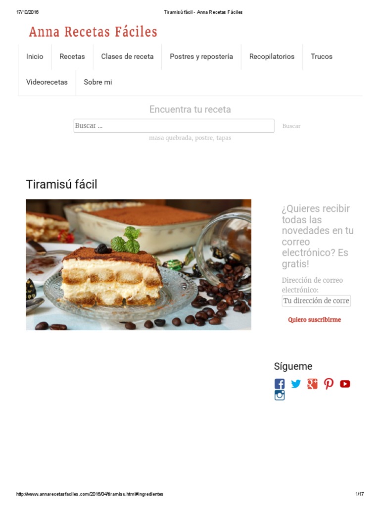 Tiramisú Fácil - Anna Recetas Fáciles | PDF | Postres | Tarta de queso