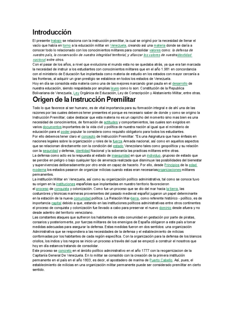 Origen y Significado de la Instrucción Premilitar | PDF
