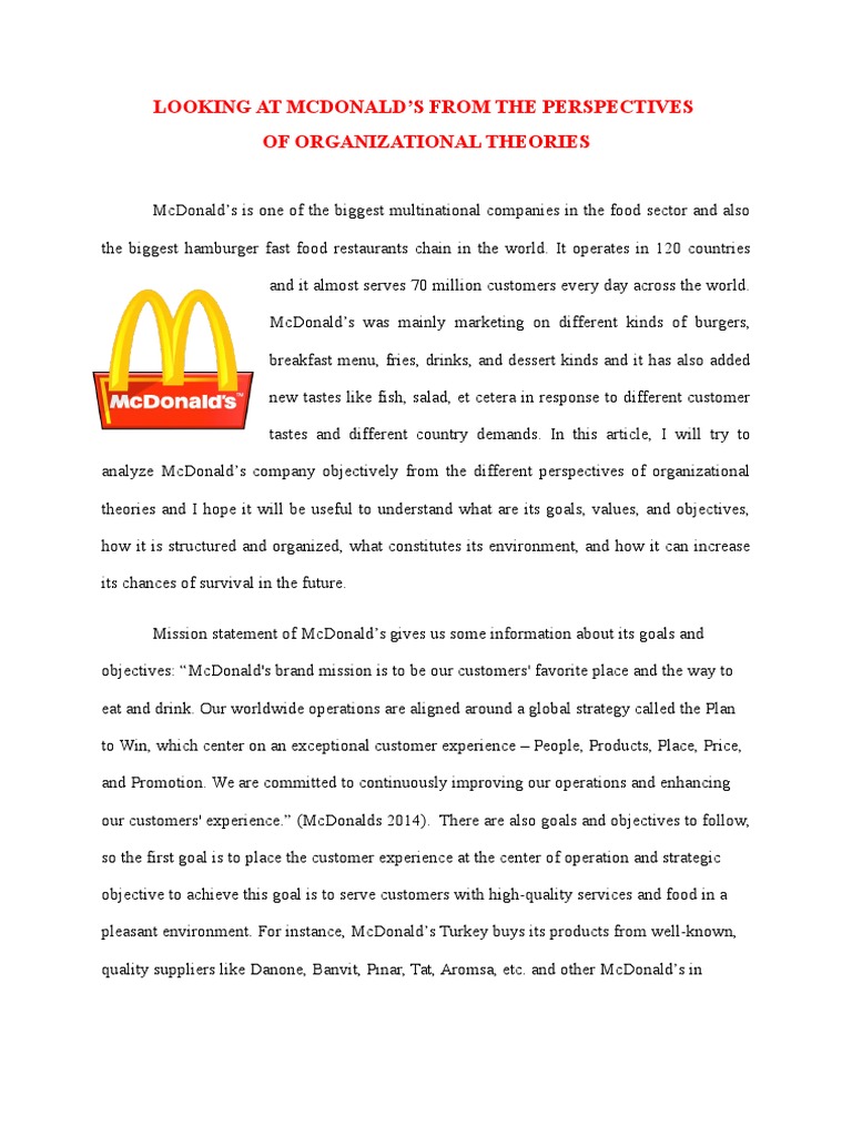 Analyzing Mcdonald S Organization Through Multiple Theoretical